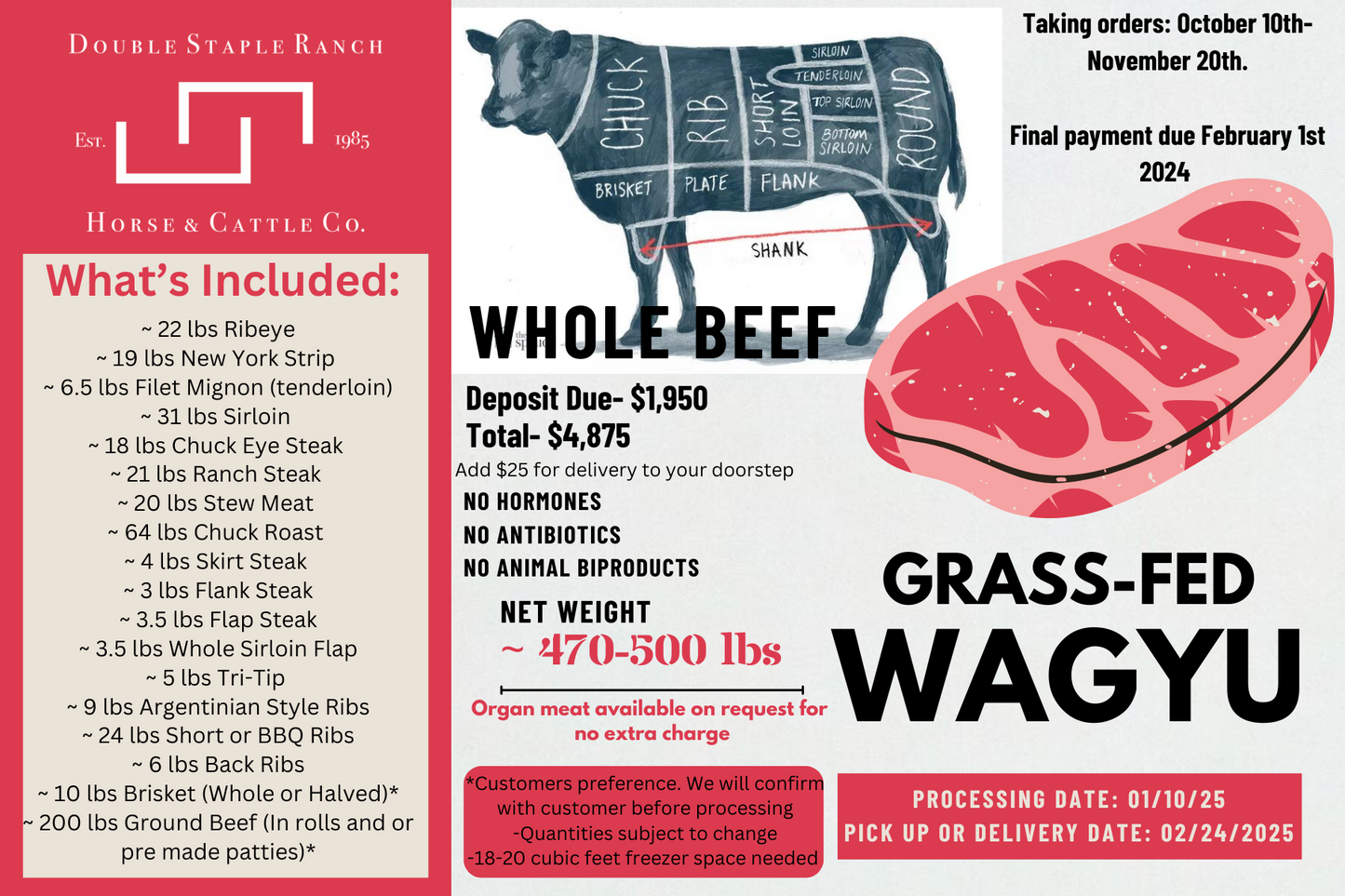 *DEPOSIT ONLY* Whole Beef December Fulfillment